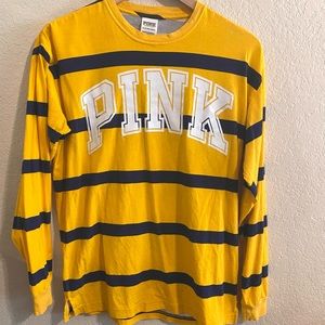 PINK-Long Sleeve Wide striped Tee- XS (oversized)